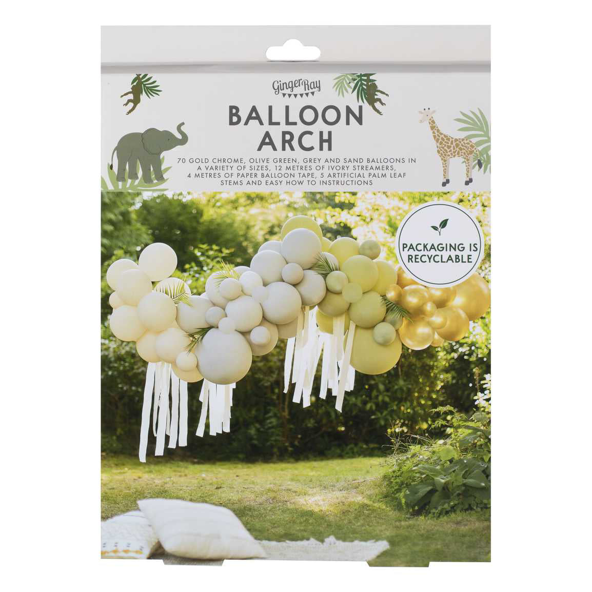 Ginger Ray® Lok iz balonov Green, Cream, Grey & Gold Chrome Balloon Ginger Ray