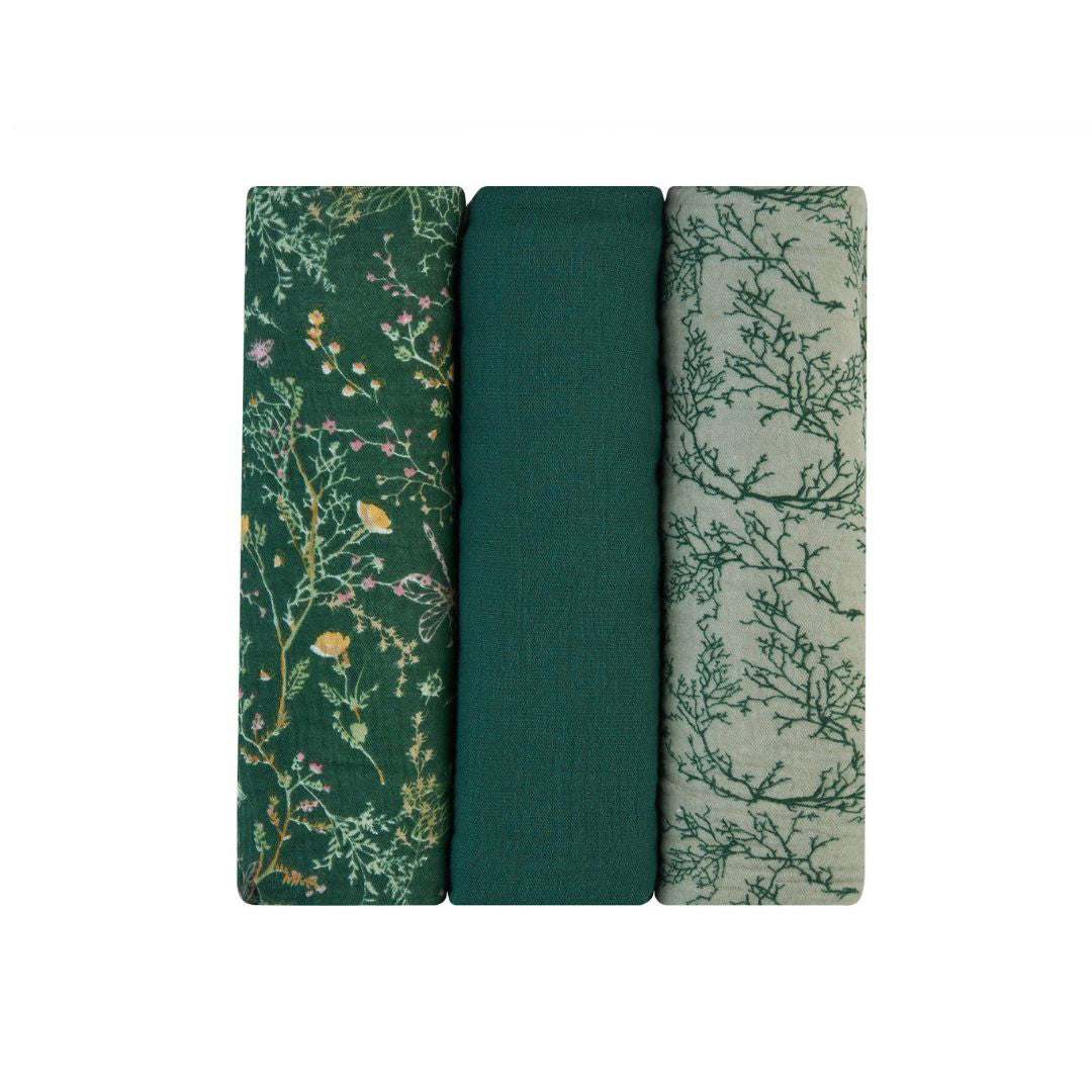 KikkaBoo® Povijalne pleničke iz muslina 3 kosi 100x100 cm Secret Garden Green KikkaBoo