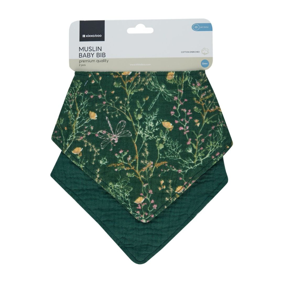 KikkaBoo® Set 2 slinčkov iz muslina Secret Garden Green KikkaBoo
