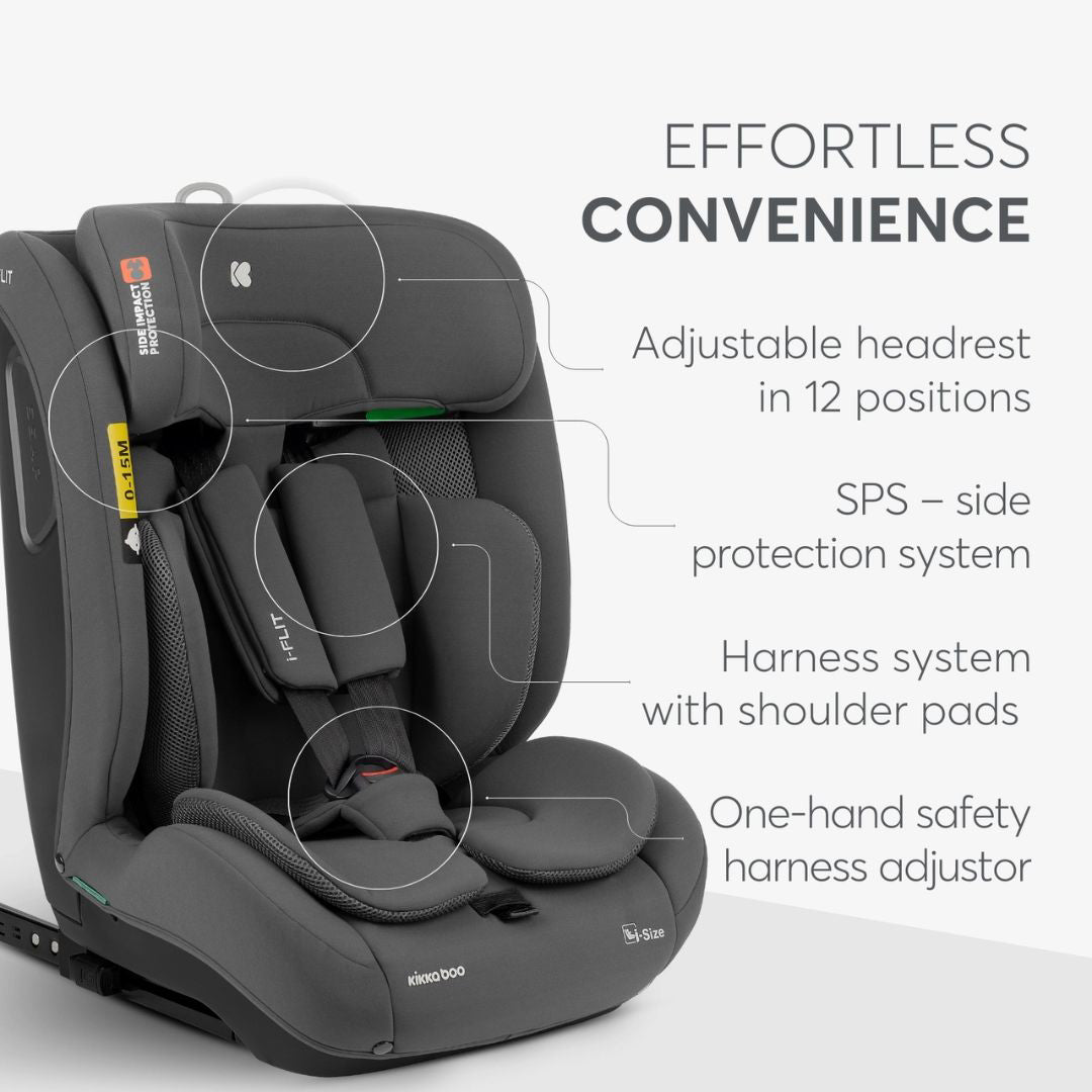 KikkaBoo® Otroški avtosedež i-Flit i-SIZE (76-150 cm) Dark Grey KikkaBoo