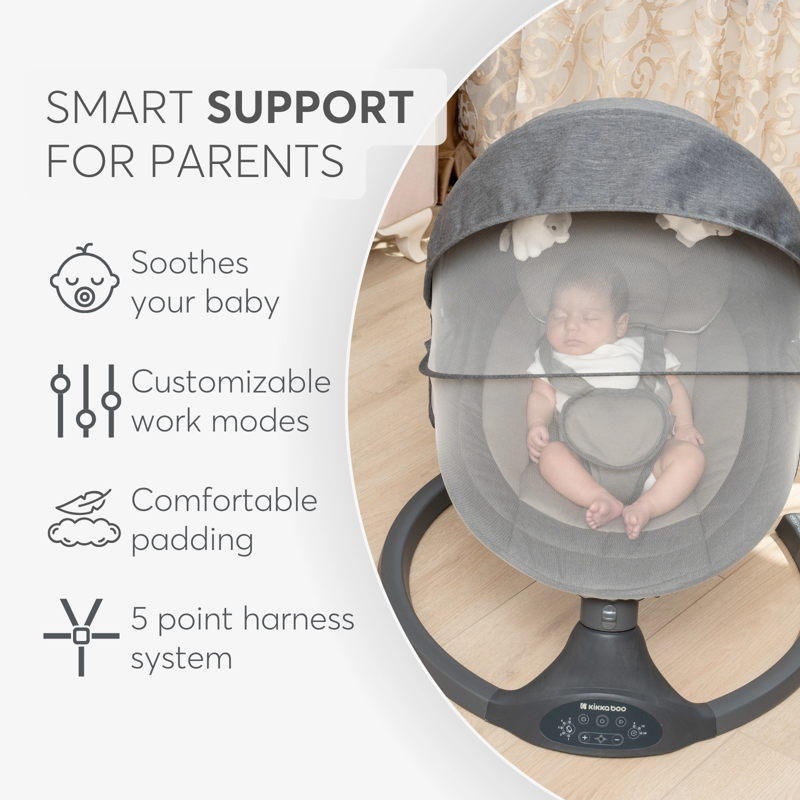 KikkaBoo® Električni gugalnik Codie Light Grey 2025 KikkaBoo