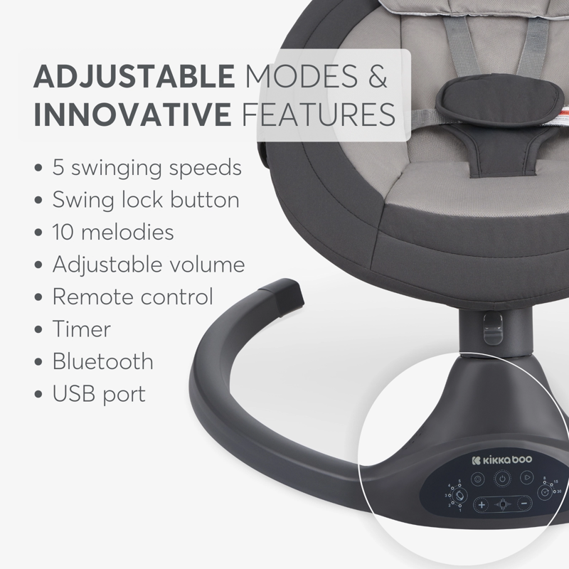 KikkaBoo® Električni gugalnik Codie Dark Grey 2025 KikkaBoo