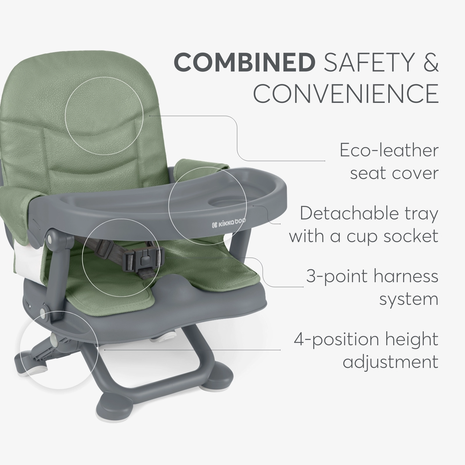 KikkaBoo® Prenosni stolček za hranjenje Pappo Army Green KikkaBoo