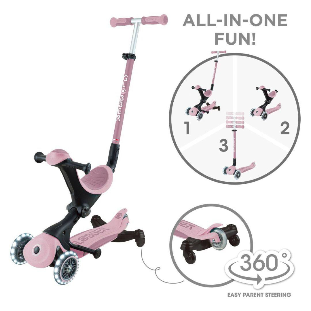 Globber® Zložljivi otroški skiro GO UP deluxe 360° s svetlečimi kolesi Berry Globber