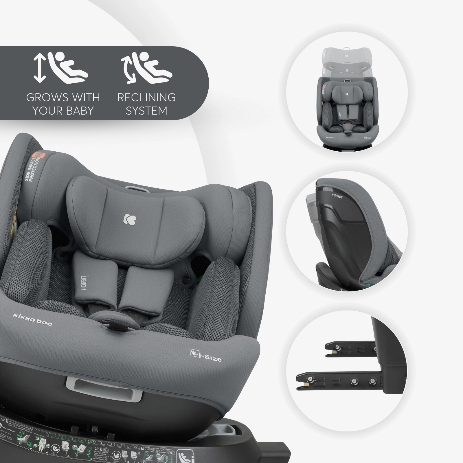 KikkaBoo® Otroški avtosedež 360° i-Orbit i-SIZE (40-150 cm) Dark Grey 2025 KikkaBoo