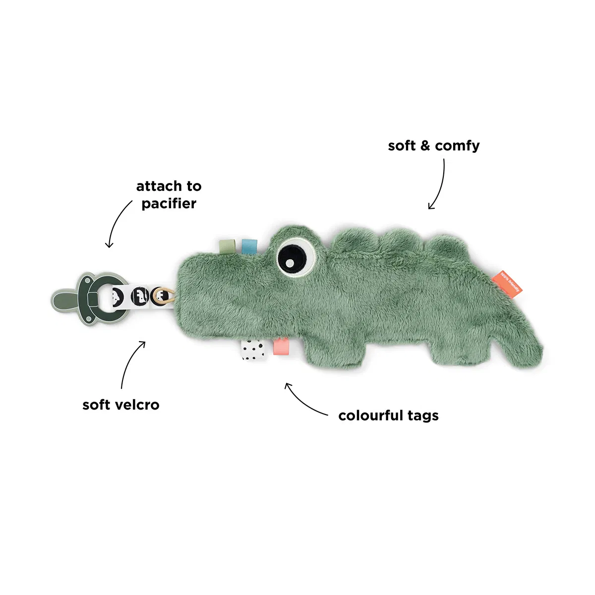 Done by Deer® Ninica s priponko za dudo Croco Green Done by Deer