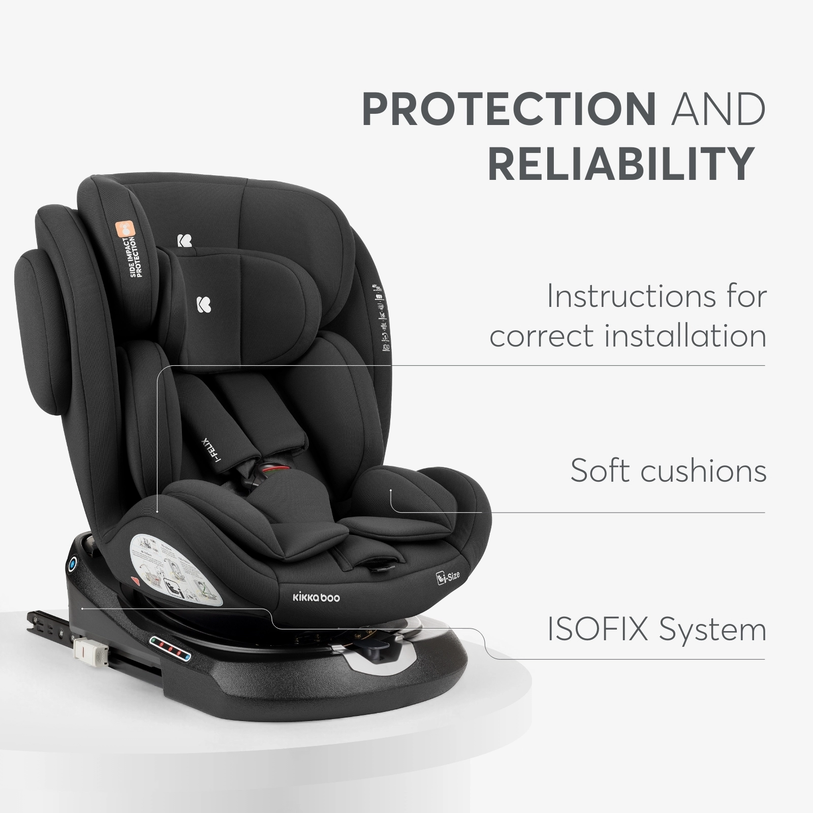 KikkaBoo® Otroški avtosedež 360° i-Felix i-SIZE (40-150 cm) Dark Grey KikkaBoo