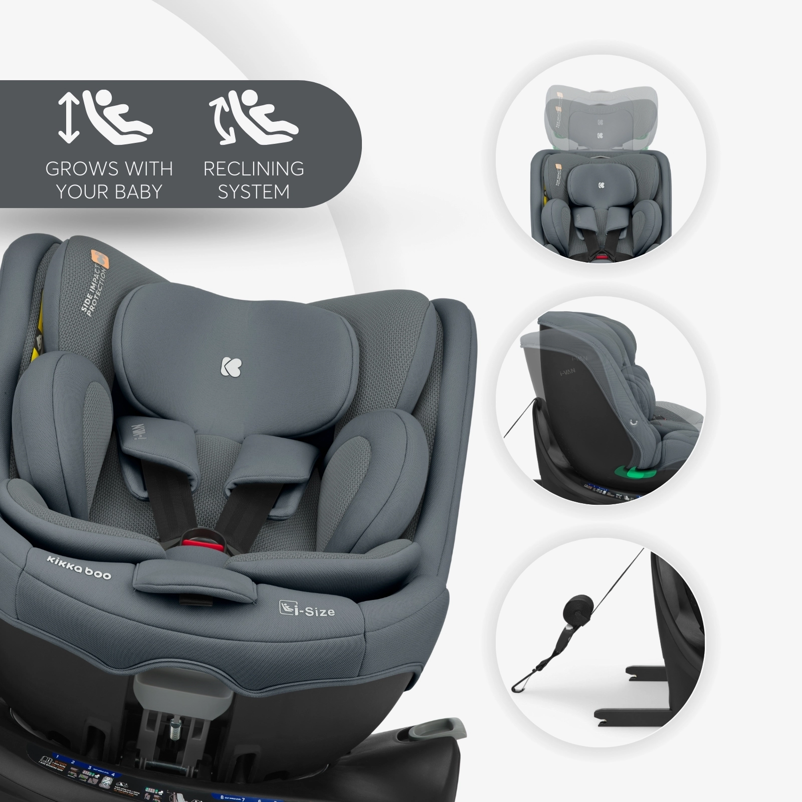 KikkaBoo® Otroški avtosedež 360°i-Van i-SIZE (40-150 cm) Dark Grey KikkaBoo