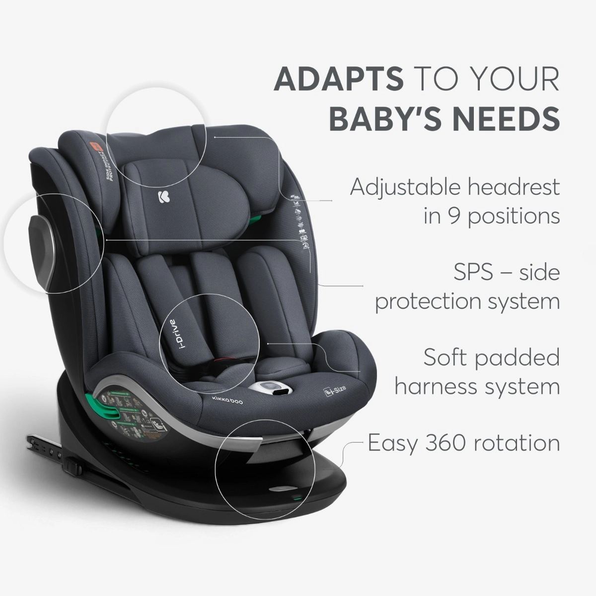 KikkaBoo® Otroški avtosedež 360° i-Drive i-SIZE (40-150 cm) Black KikkaBoo