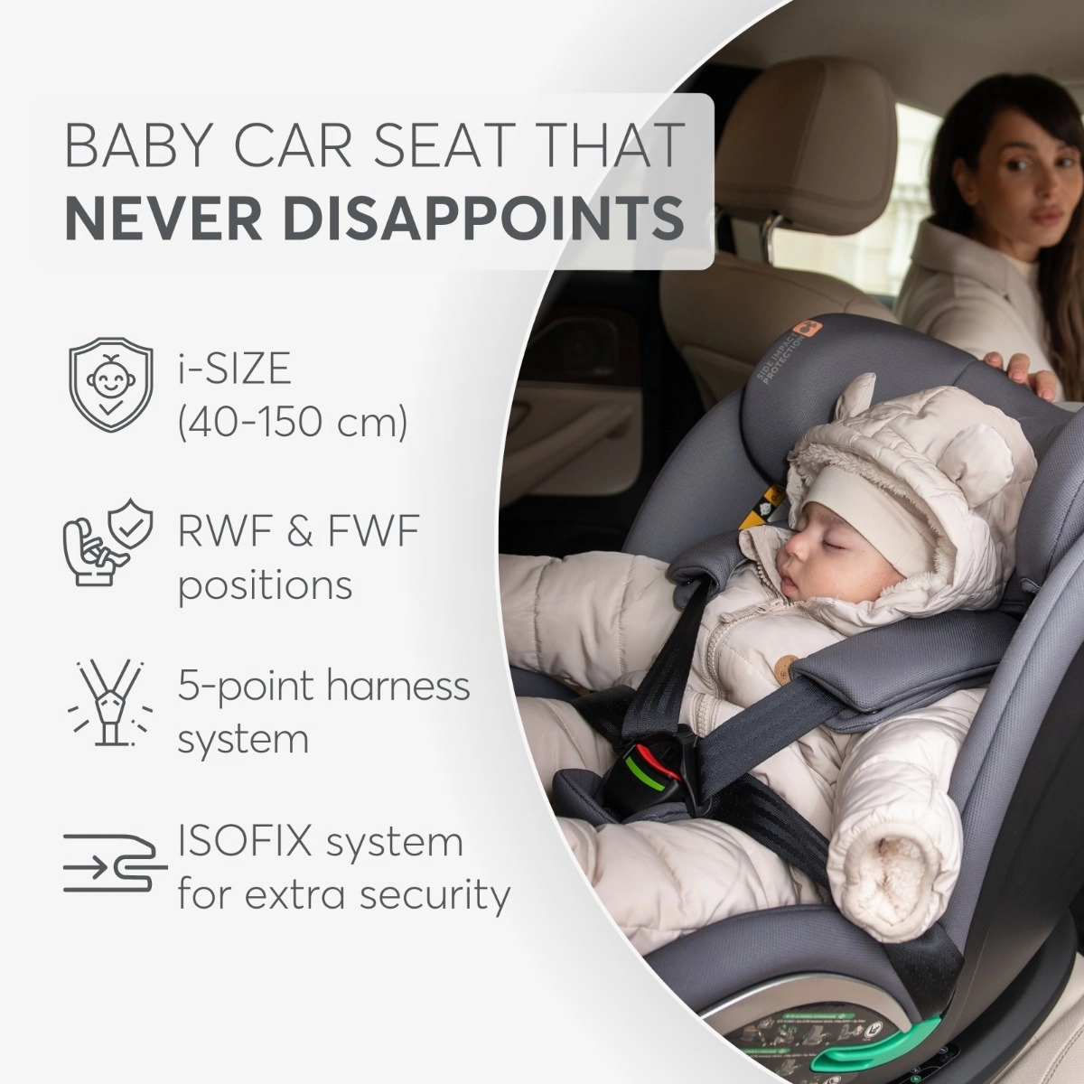 KikkaBoo® Otroški avtosedež 360° i-Drive i-SIZE (40-150 cm) Light Grey KikkaBoo