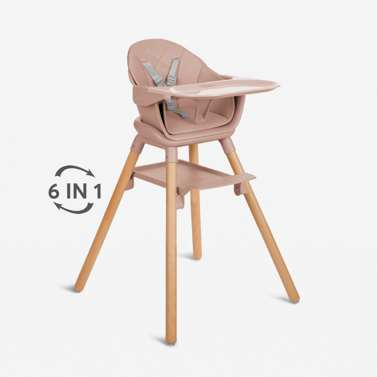 KikkaBoo® Otroški stol za hranjenje 2v1 Woody Pink KikkaBoo