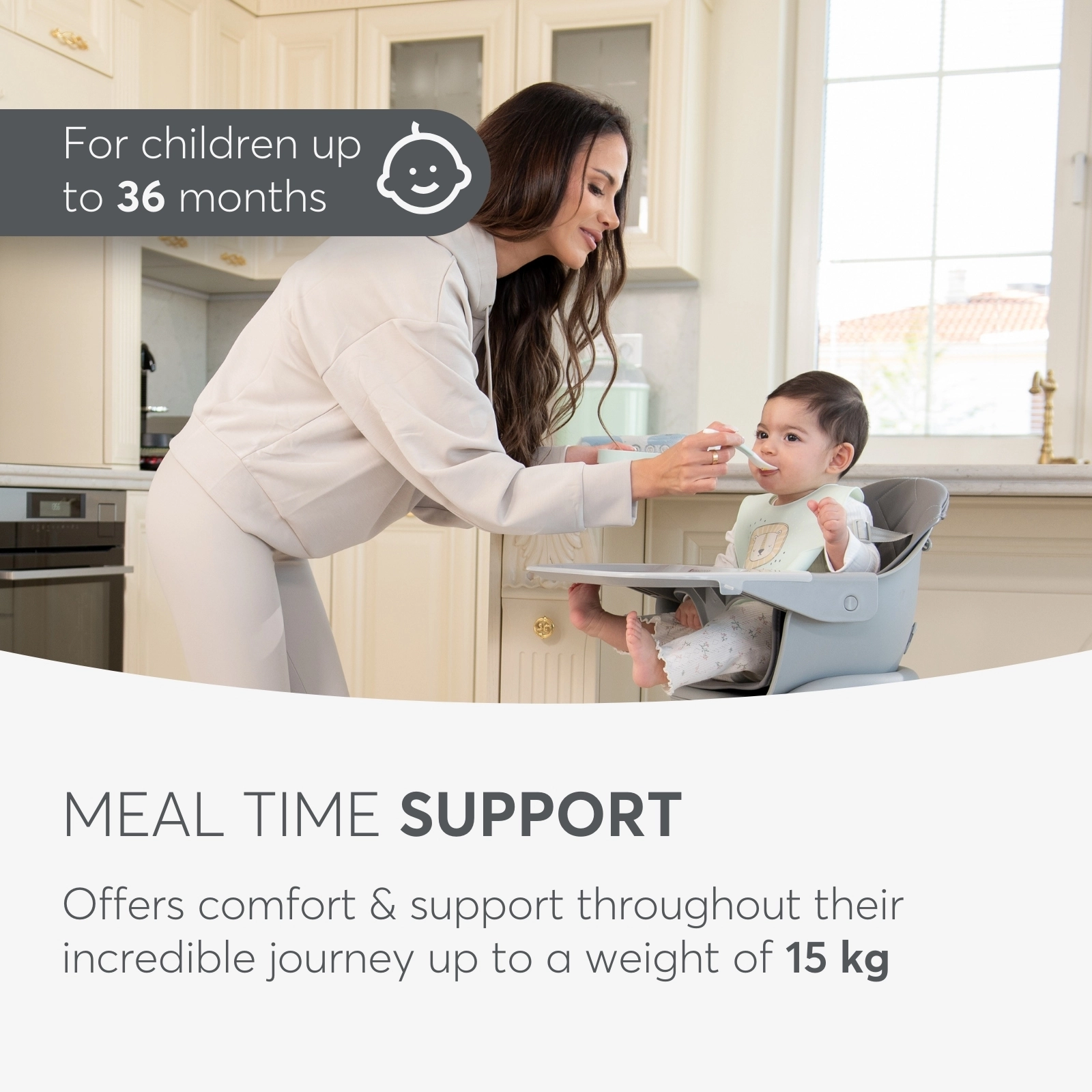 KikkaBoo® Otroški stol za hranjenje 2v1 Woody Army Green KikkaBoo