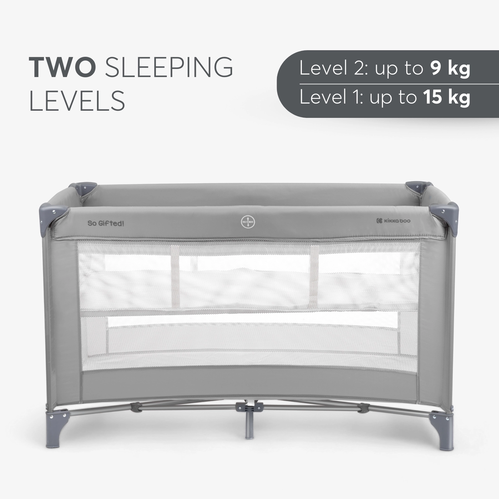KikkaBoo® Prenosna posteljica 2 levels 125x65 So Gifted Grey KikkaBoo
