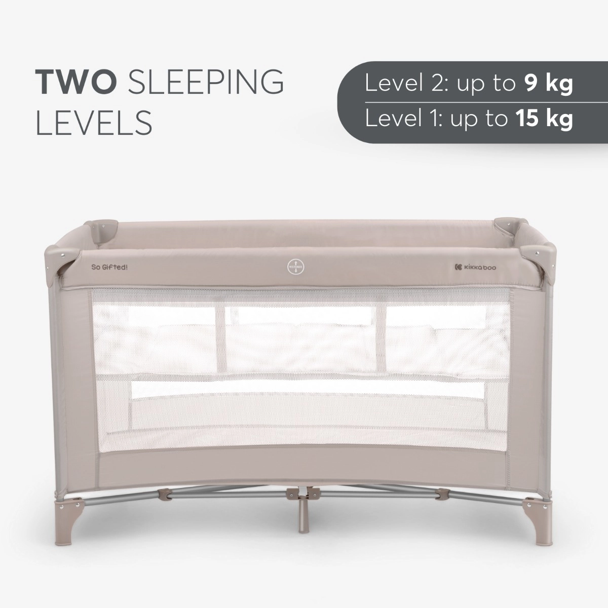 KikkaBoo® Prenosna posteljica 2 levels 125x65 So Gifted Beige KikkaBoo