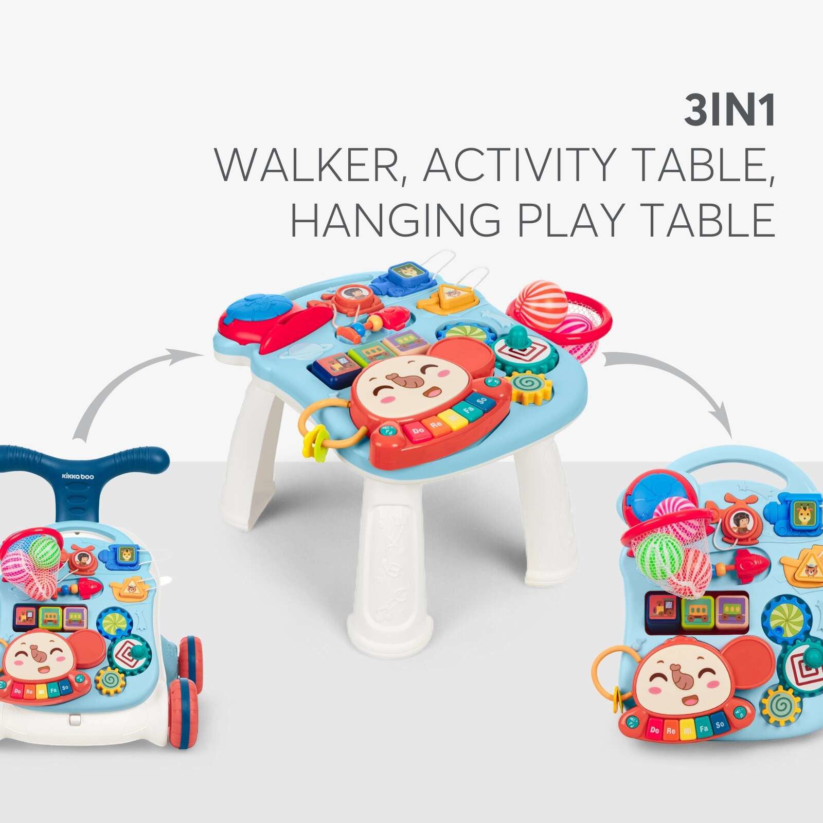 KikkaBoo® Aktivnostni voziček 3v1 Play & Grow Blue KikkaBoo