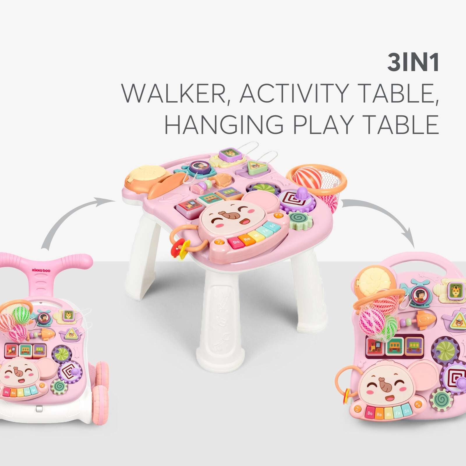 KikkaBoo® Aktivnostni voziček 3v1 Play & Grow Pink KikkaBoo