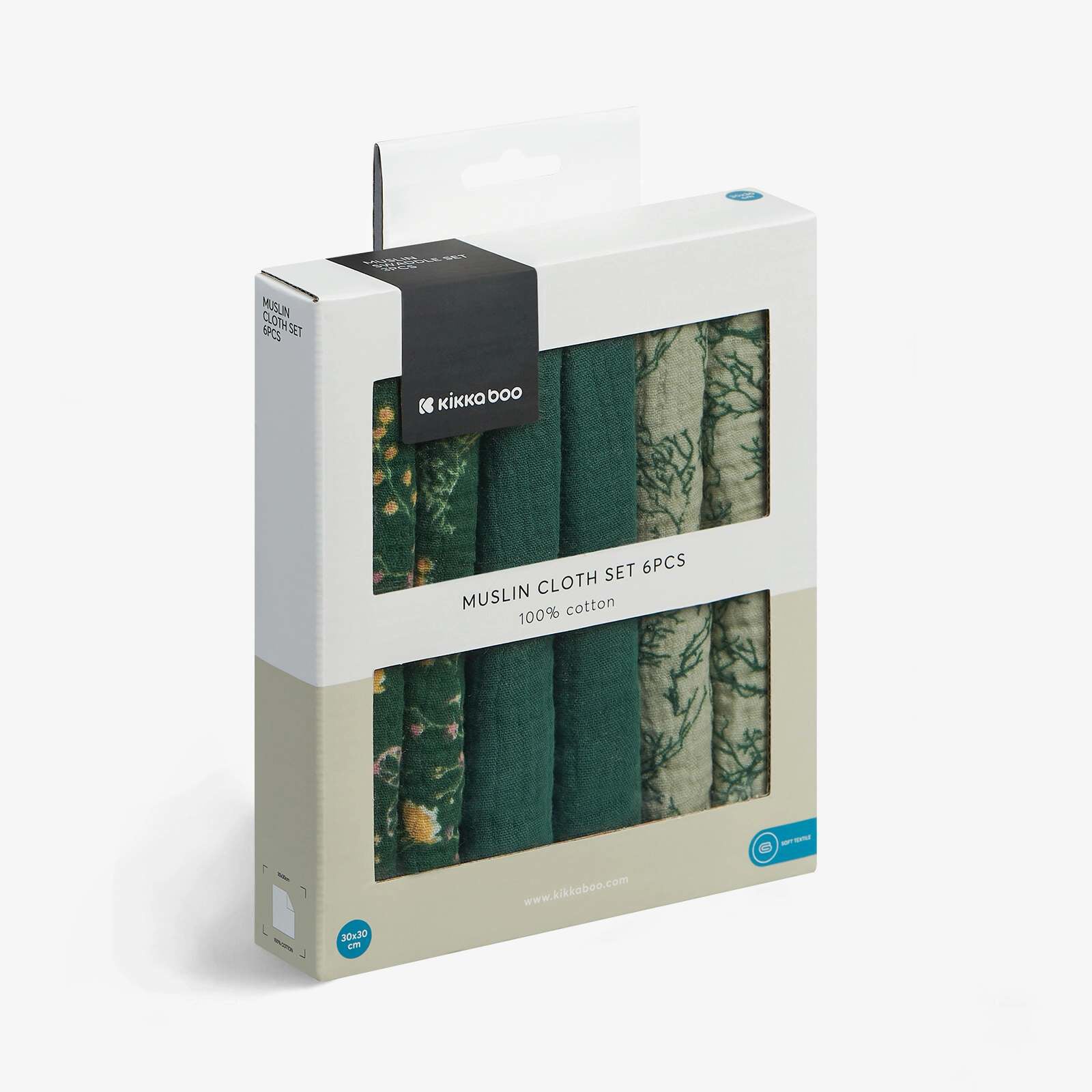 KikkaBoo® Krpice za umivanje iz muslina 6 kosov 30x30 cm Secret Garden Green KikkaBoo