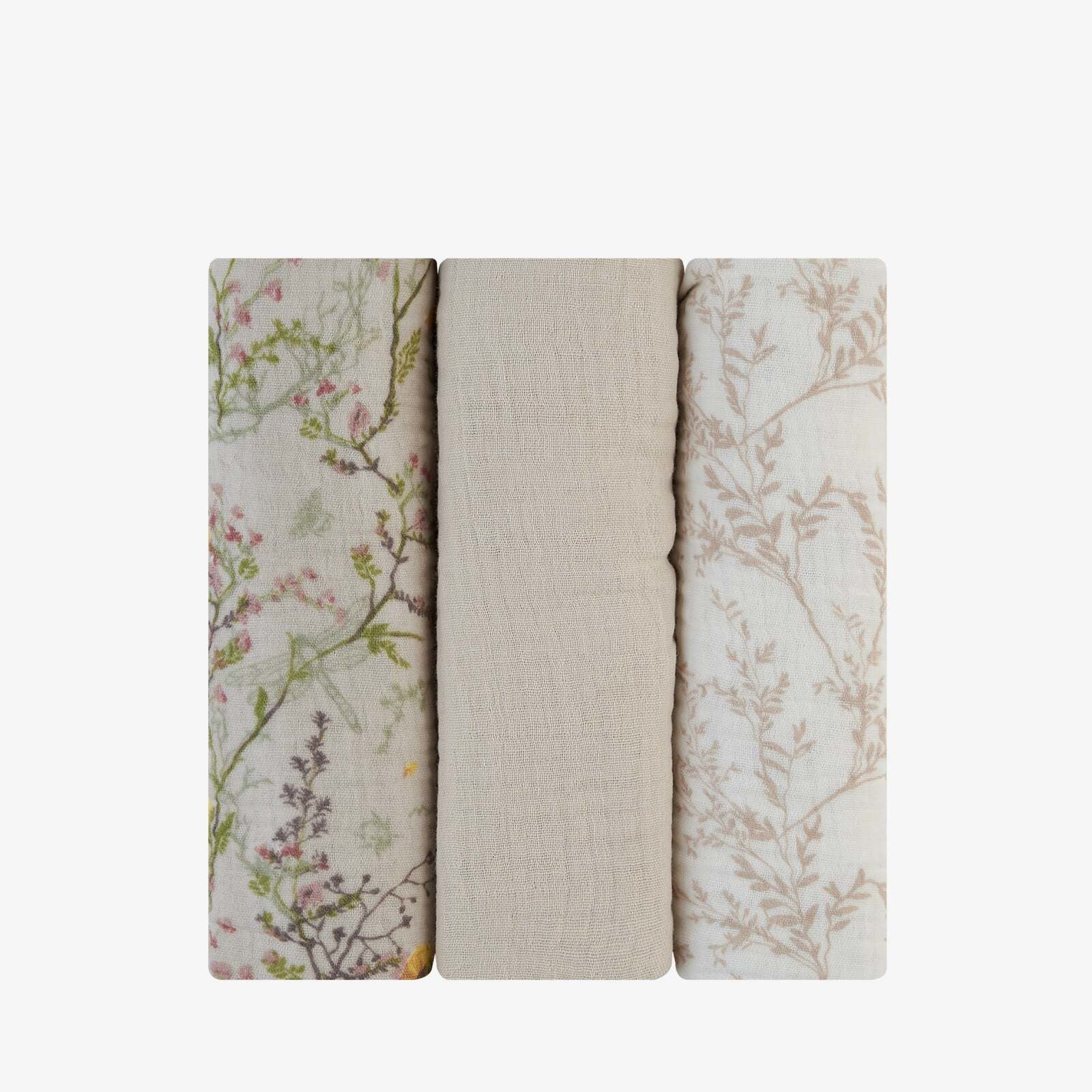 KikkaBoo® Tetra pleničke iz muslina 3 kosi 75x75 cm Secret Garden Beige KikkaBoo