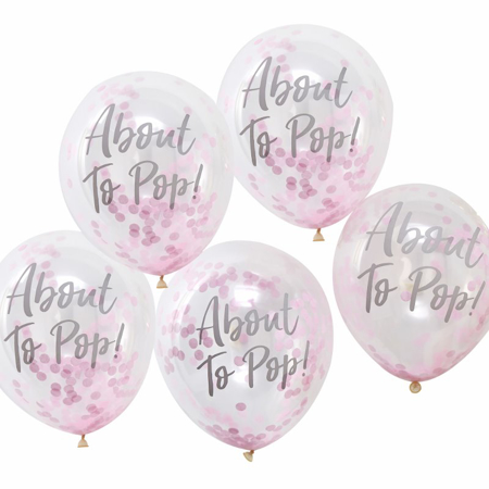 Ginger Ray® Baloni s konfetima About To Pop Pink 5 komada