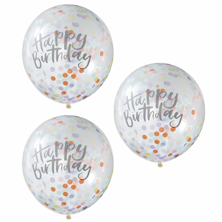Ginger Ray® Happy Birthday Baloni s konfetima 5 komada