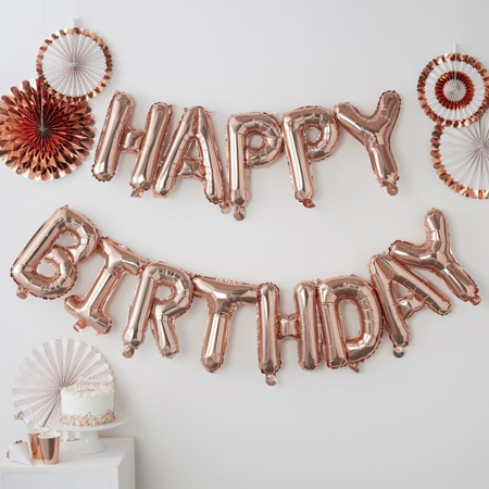 Slika za Ginger Ray® Viseći baloni Happy Birthday Rose Gold
