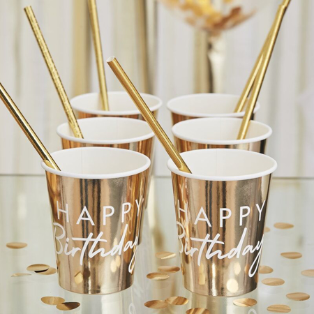 Slika za Ginger Ray® Papirnate čašice Happy Birthday Gold 8 komada