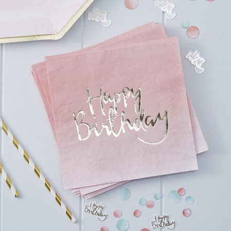 Slika za Ginger Ray® Papirne salvete Pink Ombre Happy Birthday 20 komada