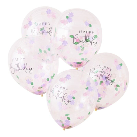 Ginger Ray® Baloni s konfetima Floral Happy Birthday 5 komada