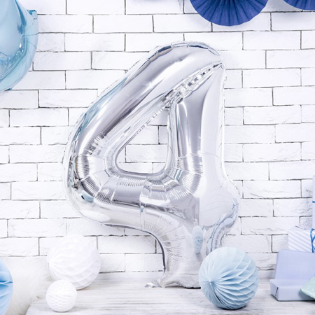 Party Deco® Balon u obliku broja 4 Silver