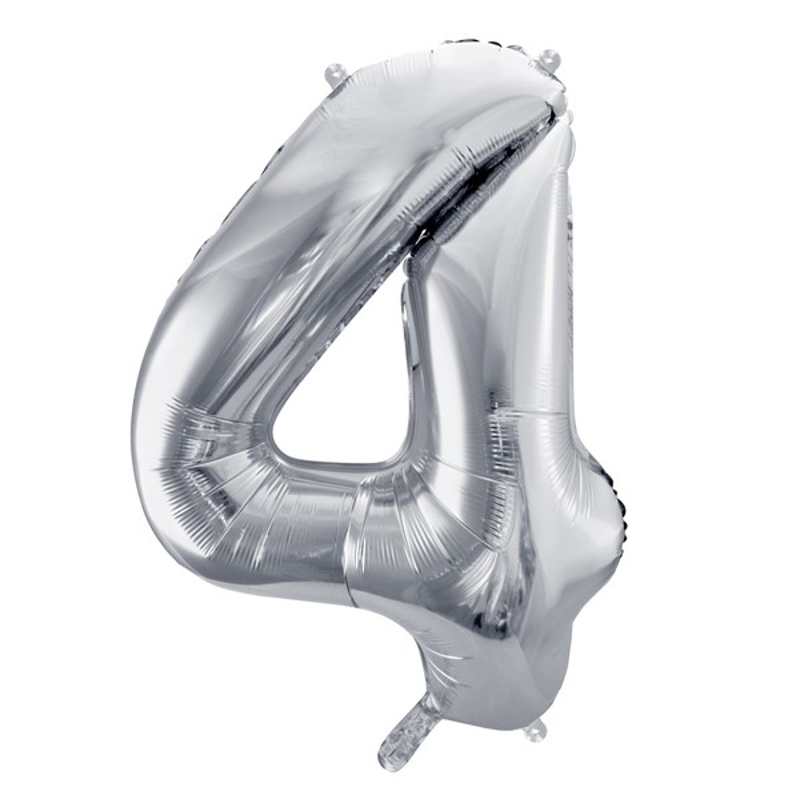 Slika za Party Deco® Balon u obliku broja 4 Silver