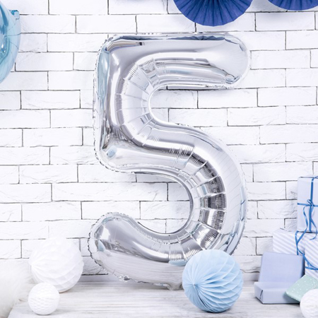 Party Deco® Balon u obliku broja 5 Silver