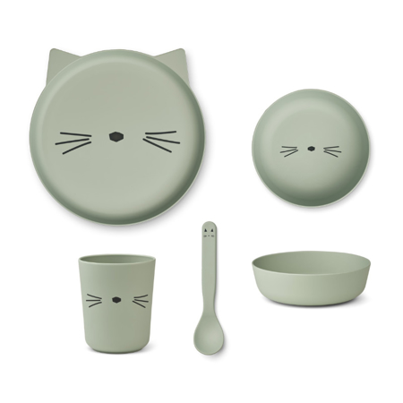 Slika za  Liewood® Set za jelo od BIO plastike Cat Dusty Mint