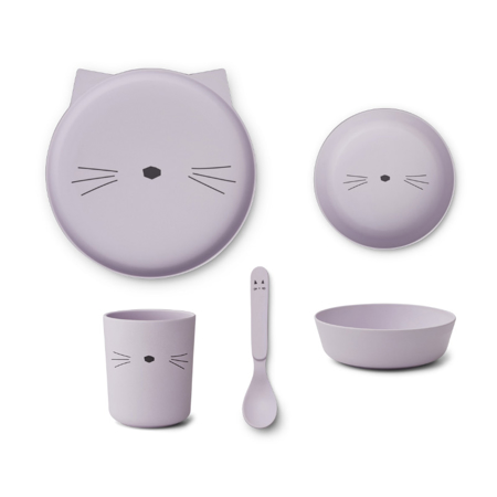 Liewood® Set za jelo od BIO plastike Cat Light Lavender