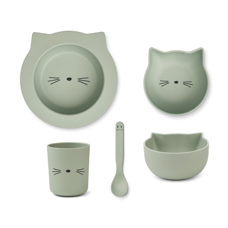 Liewood® Set za jelo od BIO plastike Joana Cat Dusty Mint 