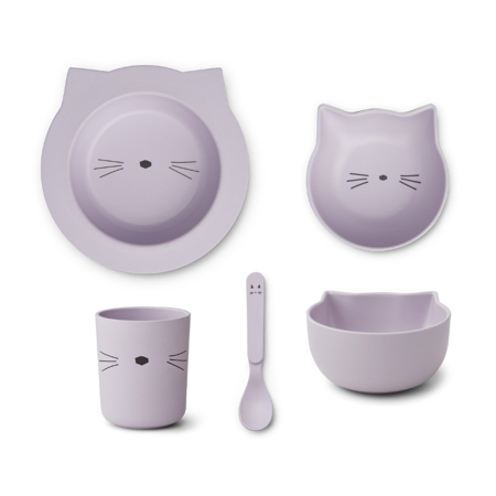 Liewood® Set za jelo od BIO plastike Joana Cat Light Lavender