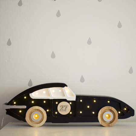 Little Lights® Ručno izrađena drvena lampa Race Car Black
