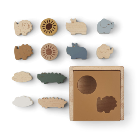 Slika za Liewood® Drvena didaktička kutija s likovima Gary Safari/gold caramel multi mix