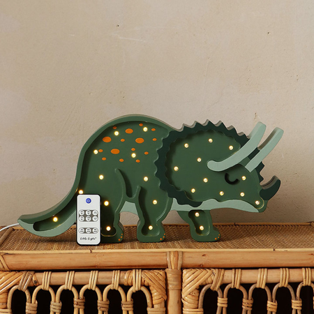 Little Lights® Ručno napravljena drvena lampa Dino Triceratops Military Green