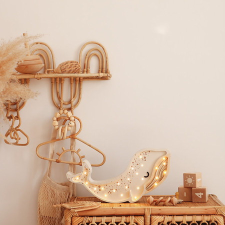 Slika za Little Lights® Ručno izrađena drvena lampa Whale Albino White  