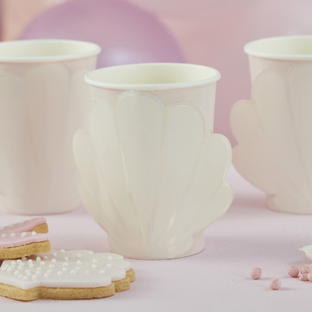 Slika za Ginger Ray® Papirne čašice Iridescent & Pink Mermaid Shell 8 kom