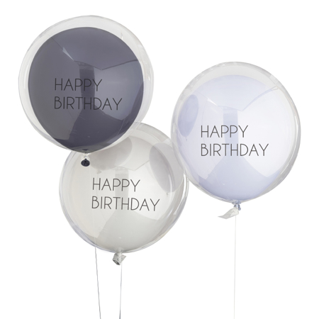 Slika za Ginger Ray® Set 3 balona Blue & Grey Double Layered Happy Birthday