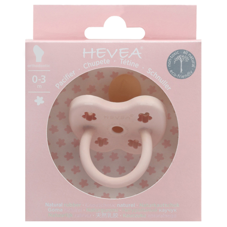 Slika za Hevea® Ortodontska duda od kaučuka RUŽICA (0-3m) Powder Pink