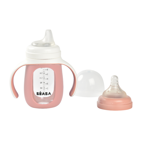 Beaba® Staklena bočica za učenje pijenja 2u1 210ml Old Pink