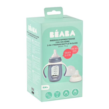 Slika za Beaba® Staklena bočica za učenje pijenja 2u1 210ml Windy Blue
