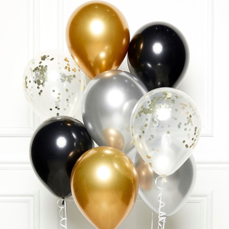 Amscan® 8 lateks balona Black Gold Silver 