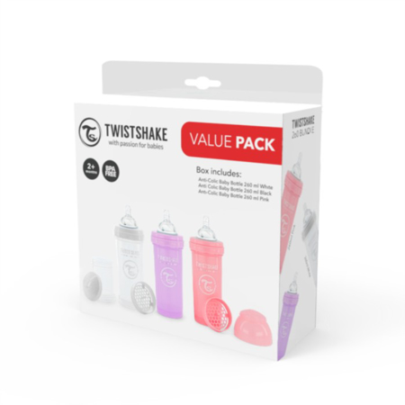 Slika za Twistshake® Bočica Anti-Colic 260ml VALUE PACK (2+m) - Pink 