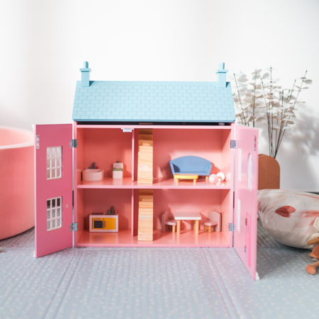 Slika za Evibell® Drvena kućica za lutke sa namještajem Pink