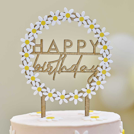 Slika za Ginger Ray® Drveni ukras za tortu Daisy Happy Birthday