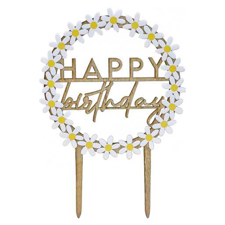 Ginger Ray® Drveni ukras za tortu Daisy Happy Birthday