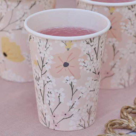 Slika za Ginger Ray® Papirne čašice Pink Floral 8 kom